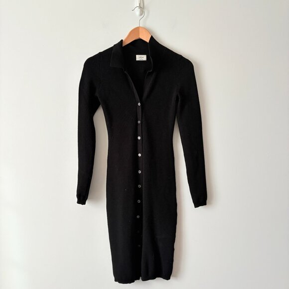 Aritzia Wilfred Cove Long Sleeve Knit Ribbed Dress Black Size Medium - Picture 2 of 6